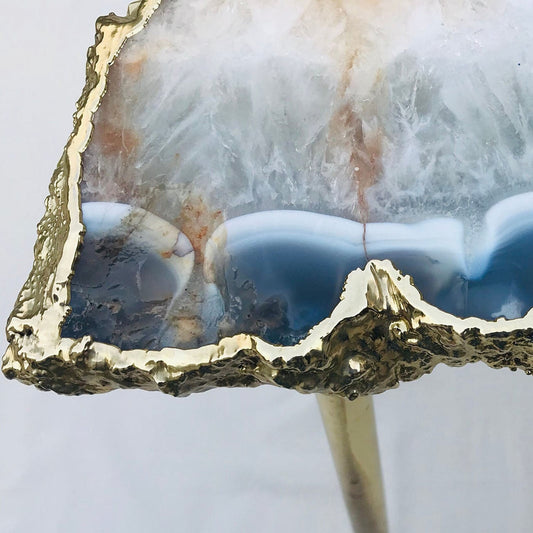 Large Grey Agate Single Piece Quartz/Gemstone/Crystal/Stone Organic Edge Side/Coffee Table-1