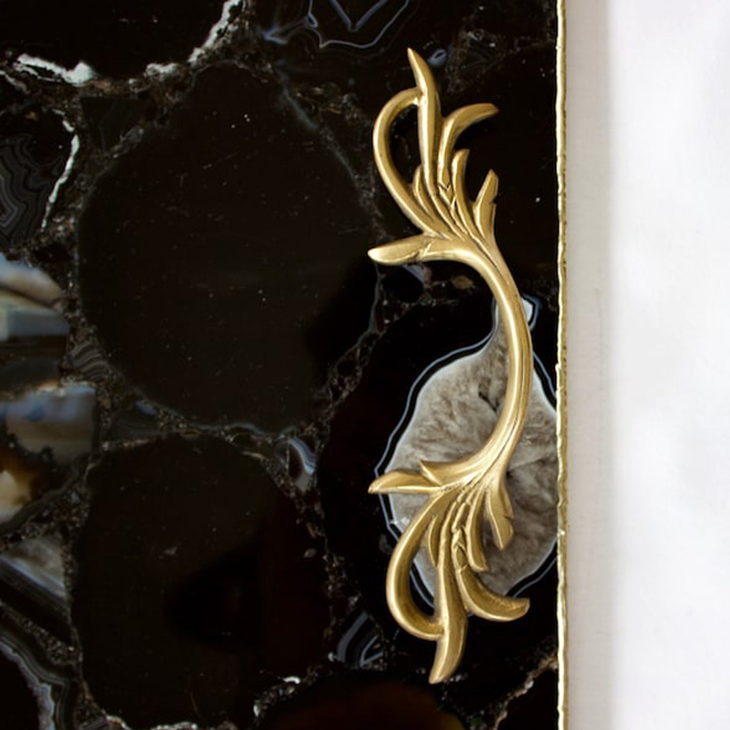 Black Agate Serving Tray With Brass Handles | Square-1