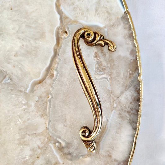 White Agate  Serving Tray With Brass Handles | Circular |-1