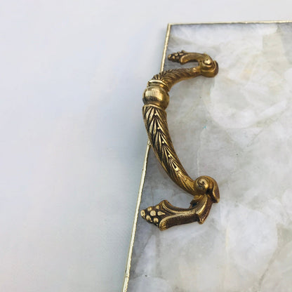 White Agate  Serving Tray With Brass Handles-1