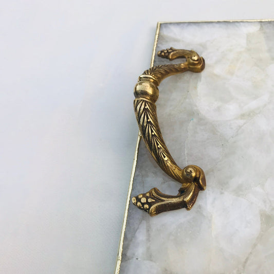 White Agate  Serving Tray With Brass Handles-1