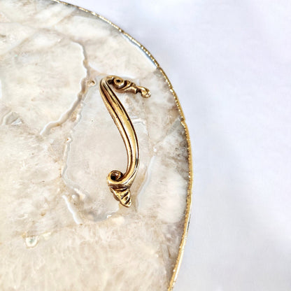 White Agate  Serving Tray With Brass Handles | Circular |-2