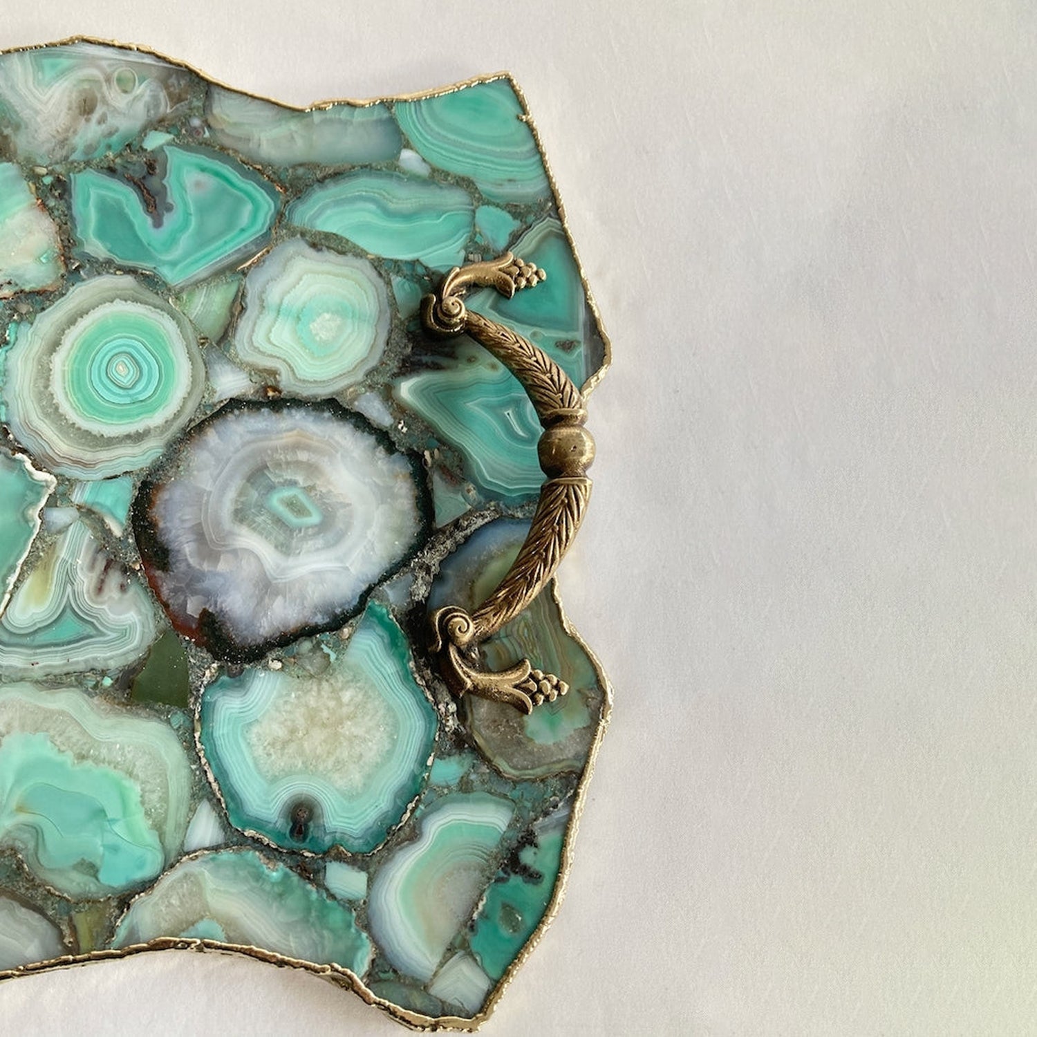 Large Green Agate Serving Tray With Brass Handles/Personalised Momentos/Sign Boards 10"x15"-2