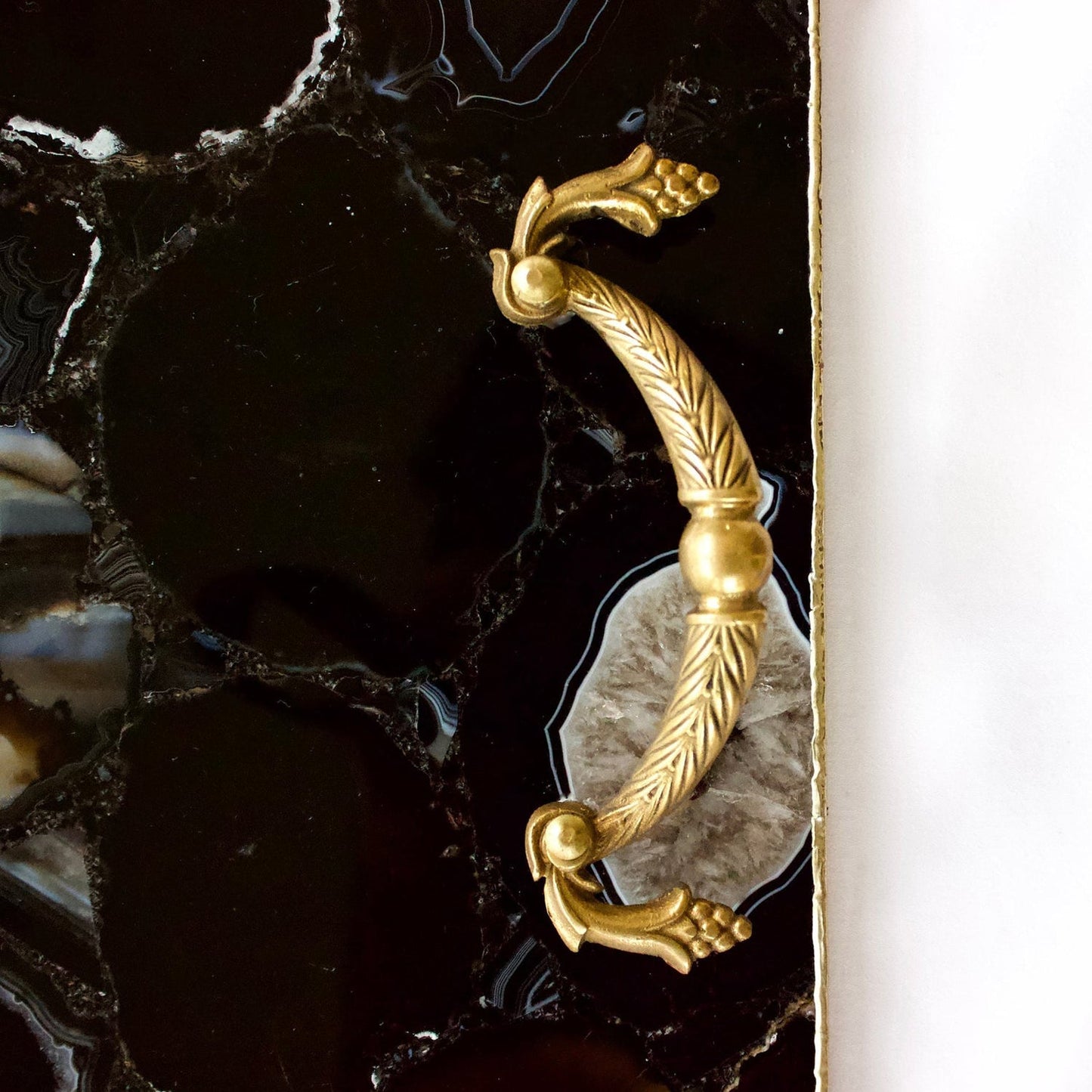 Black Agate Serving Tray With Brass Handles | Square-2