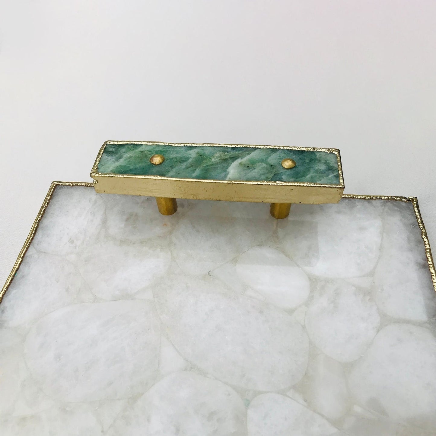 White Crystal Agate Plated Serving Tray With Green Agate Handles/Personalised Momentos/Sign Boards-2