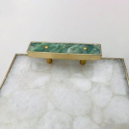 White Crystal Agate Plated Serving Tray With Green Agate Handles/Personalised Momentos/Sign Boards-2