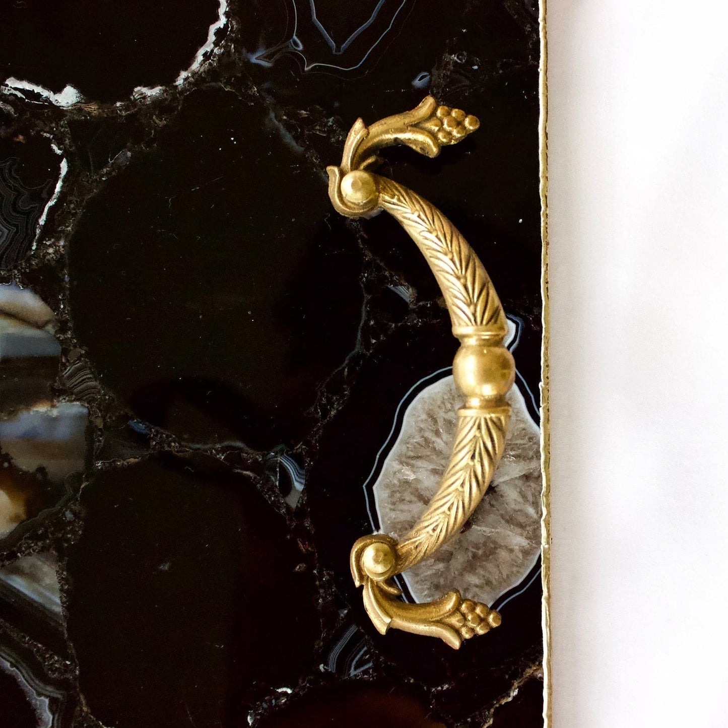 Black Agate Serving Tray With Brass Handles | Square-2
