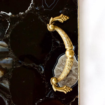 Black Agate Serving Tray With Brass Handles | Square-2