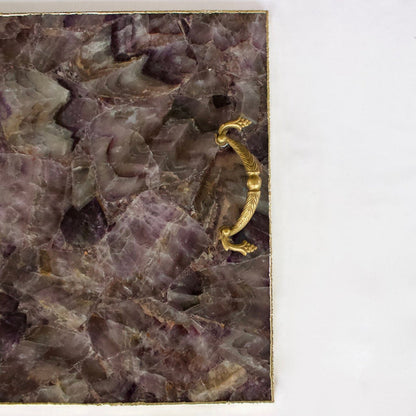 Amethyst Agate Serving Tray With Brass Handles | Square