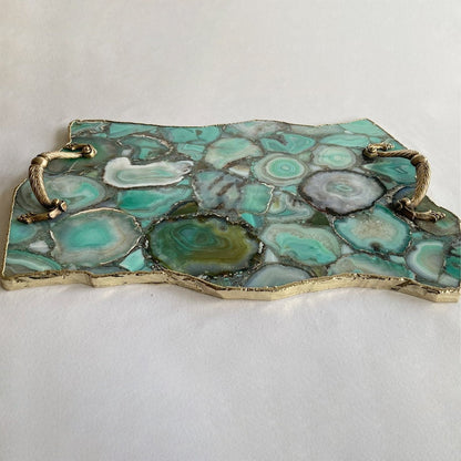 Large Green Agate Serving Tray With Brass Handles/Personalised Momentos/Sign Boards 10"x15"-3