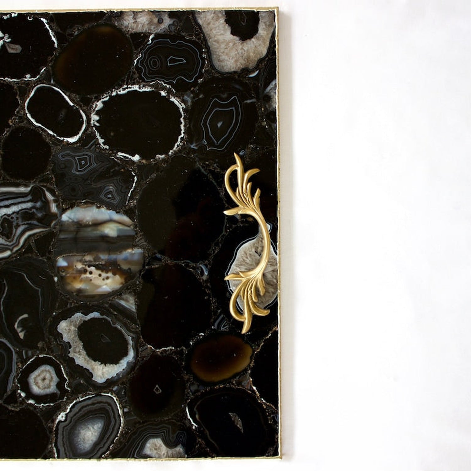 Black Agate Serving Tray With Brass Handles | Square-3