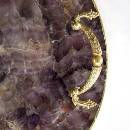 Amethyst Agate Serving Tray With Brass Handles | Circular-3