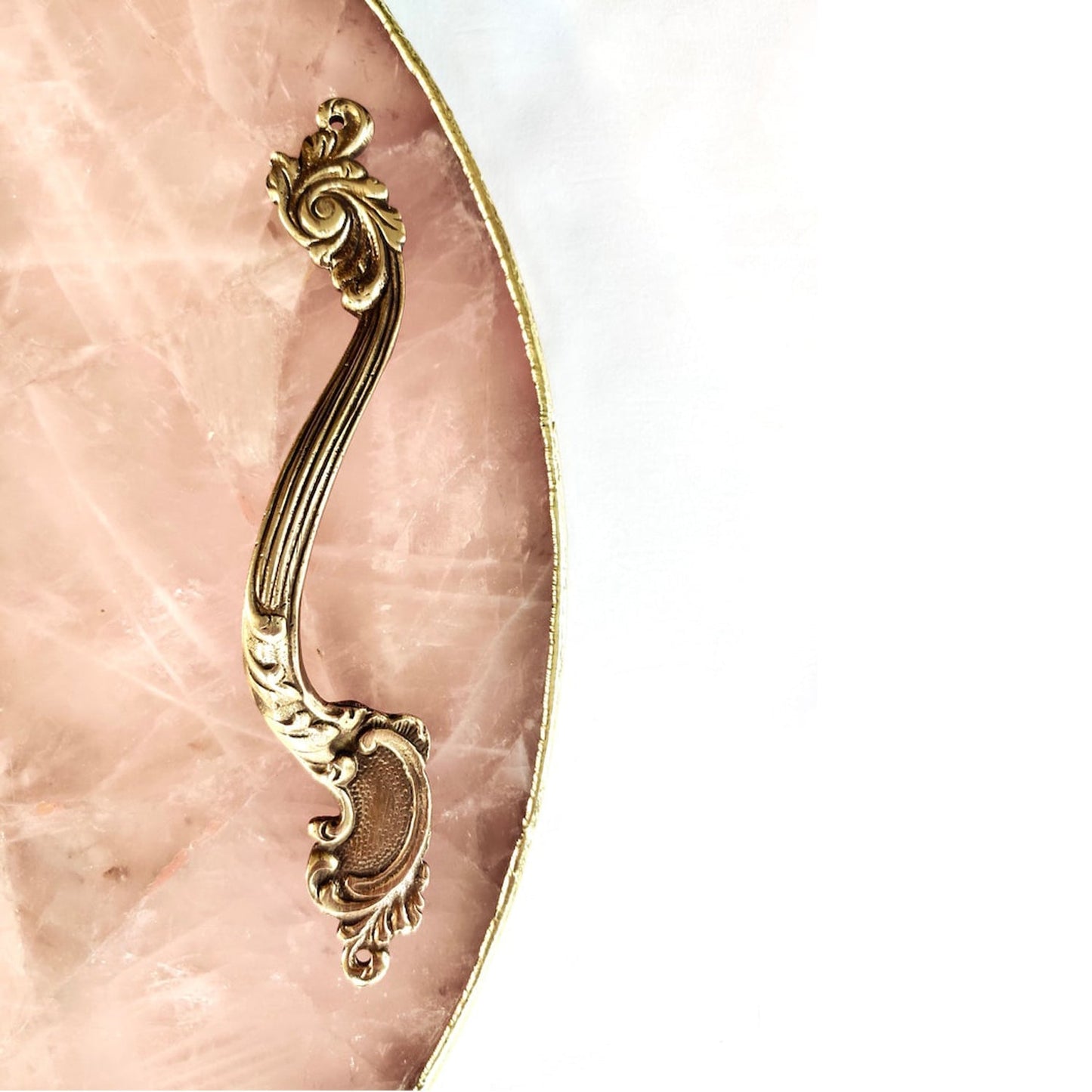 Rose Quartz Agate | Serving Tray With Brass Handles | Circular |-2