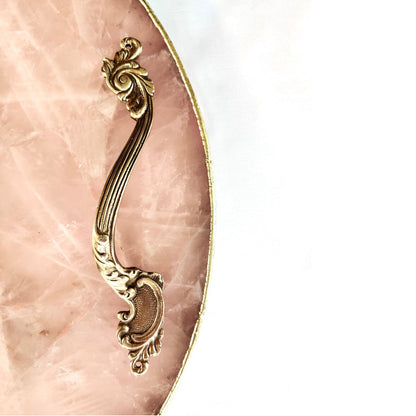 Rose Quartz Agate | Serving Tray With Brass Handles | Circular |-2