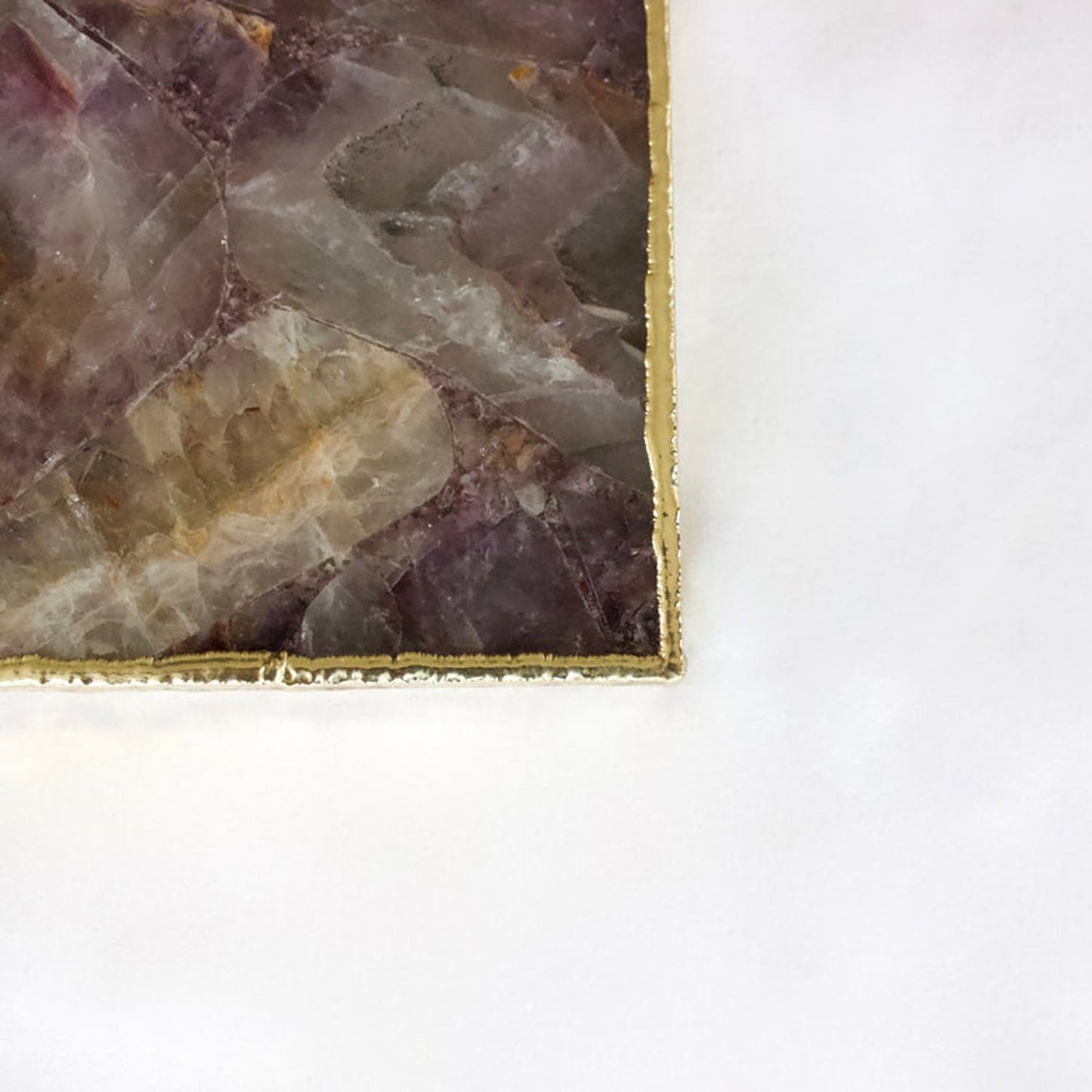 Amethyst Agate Serving Tray With Brass Handles | Square