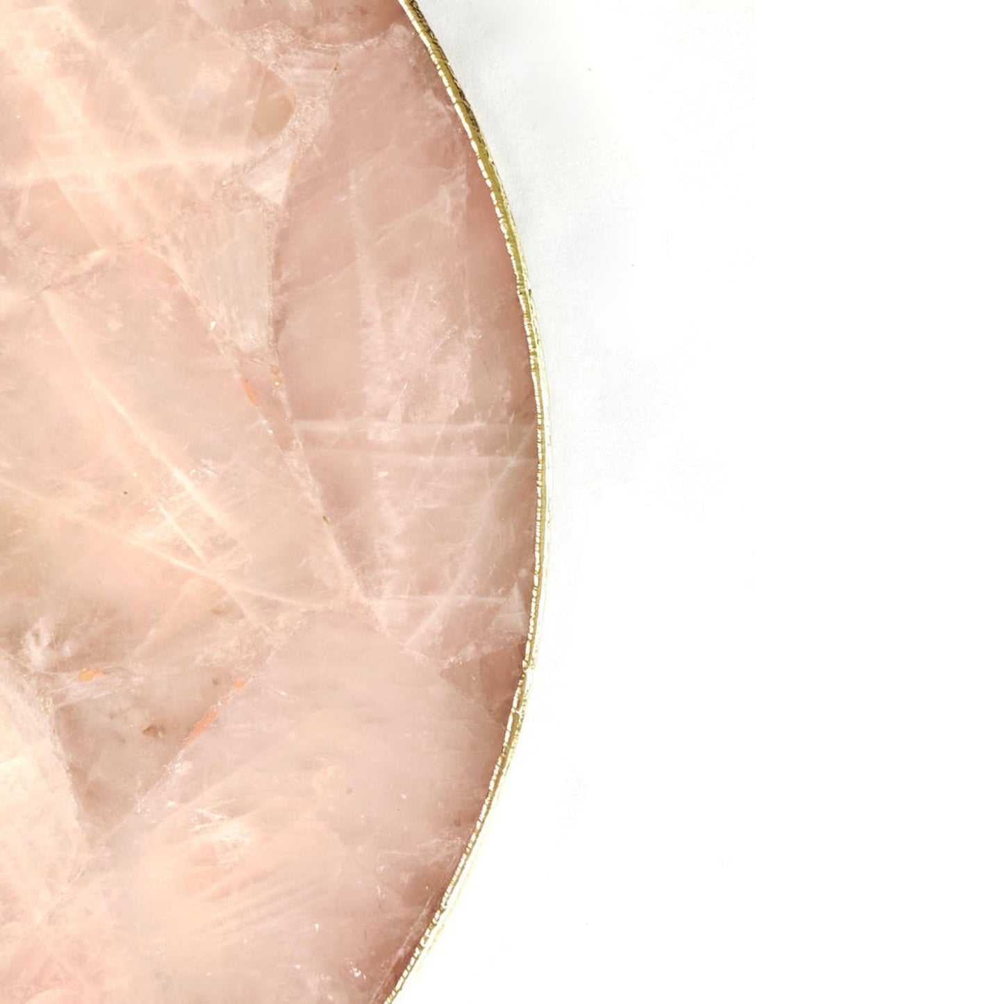 Rose Quartz Agate | Serving Tray With Brass Handles | Circular |-3