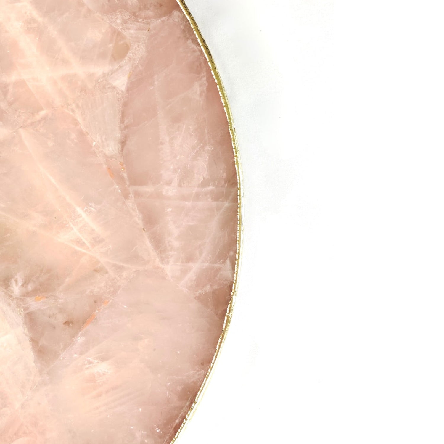 Rose Quartz Agate | Serving Tray With Brass Handles | Circular |-3