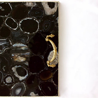 Black Agate Serving Tray With Brass Handles | Square-4