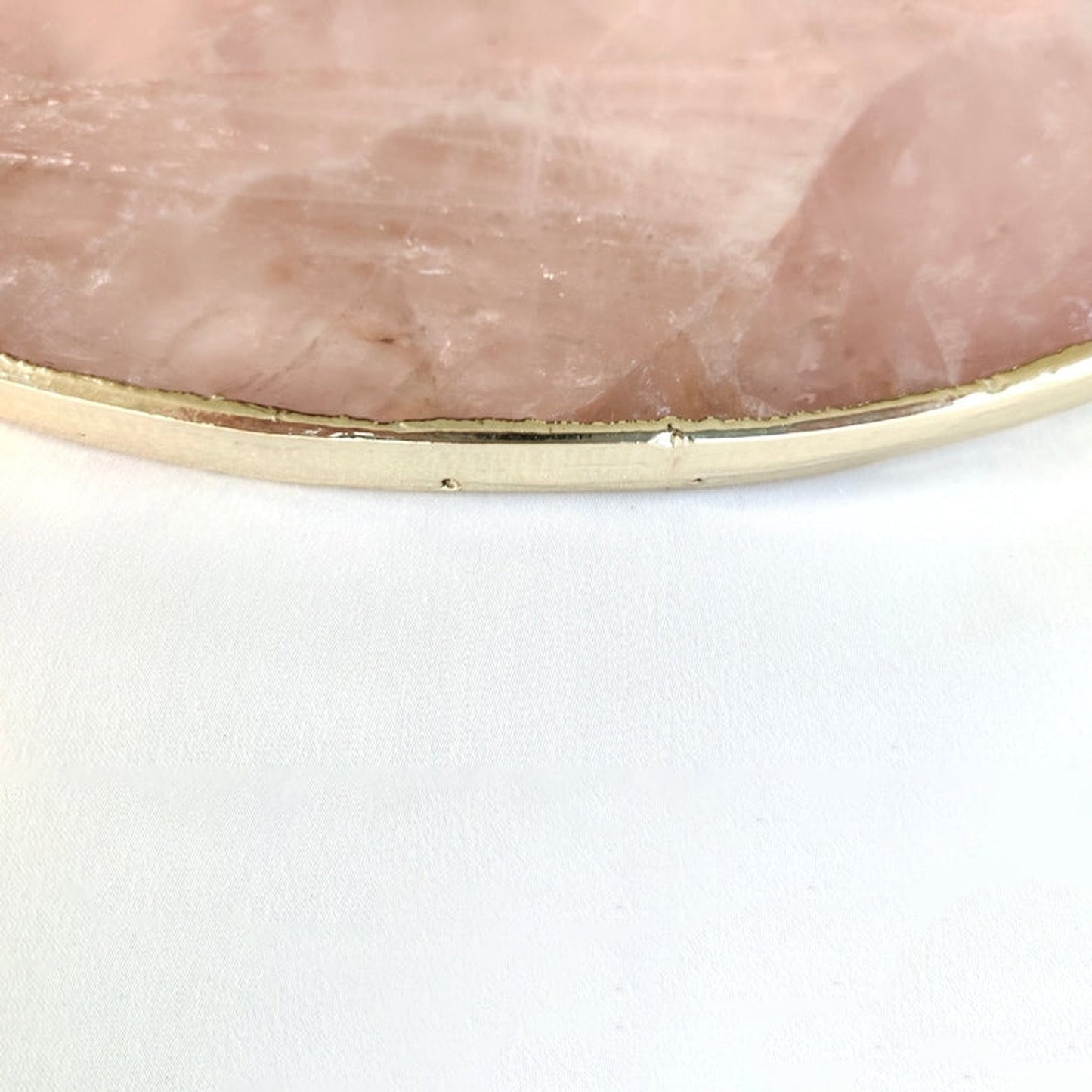 Rose Quartz Agate | Serving Tray With Brass Handles | Circular |-4