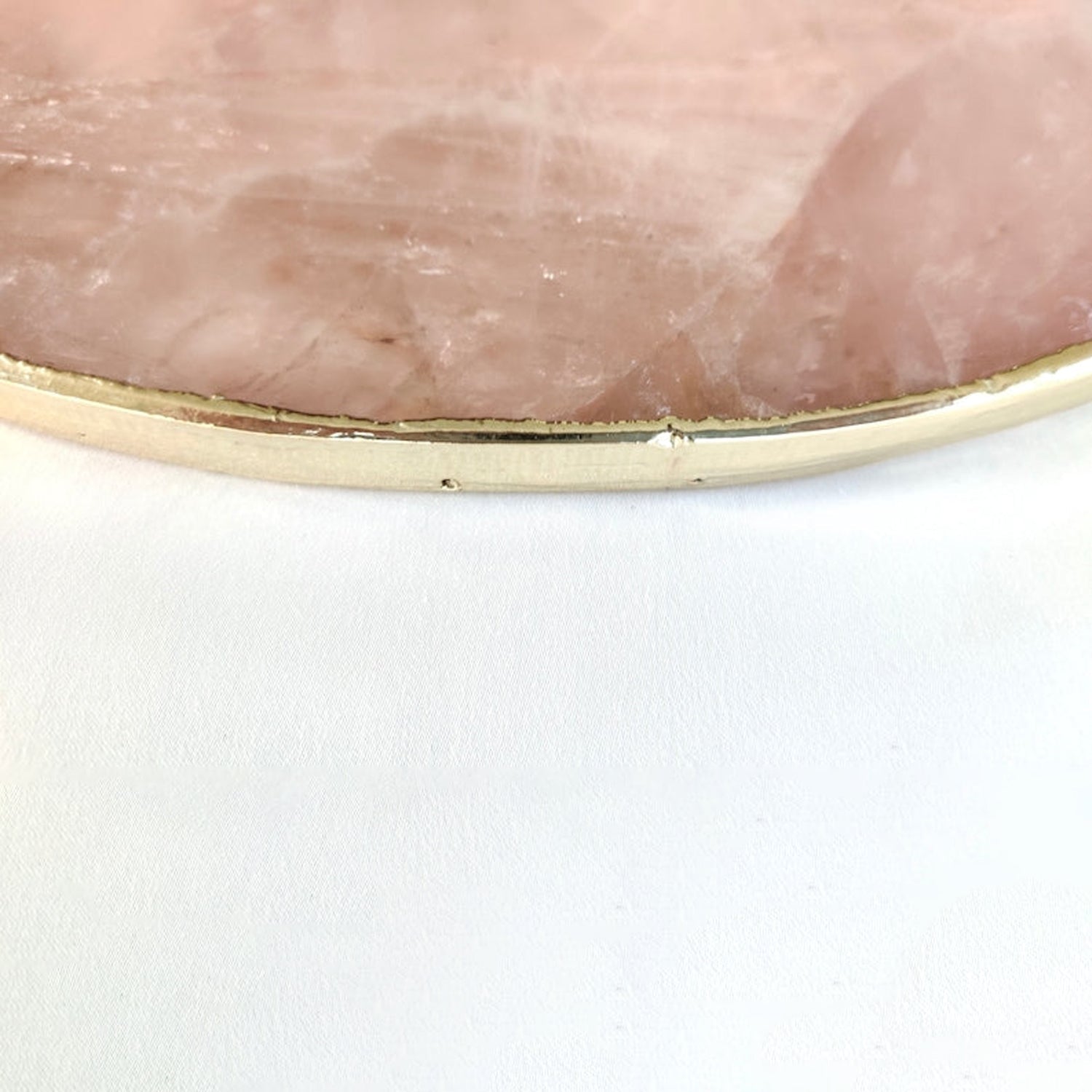 Rose Quartz Agate | Serving Tray With Brass Handles | Circular |-4