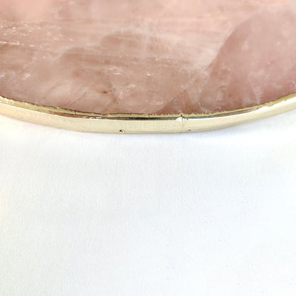 Rose Quartz Agate | Serving Tray With Brass Handles | Circular |-4