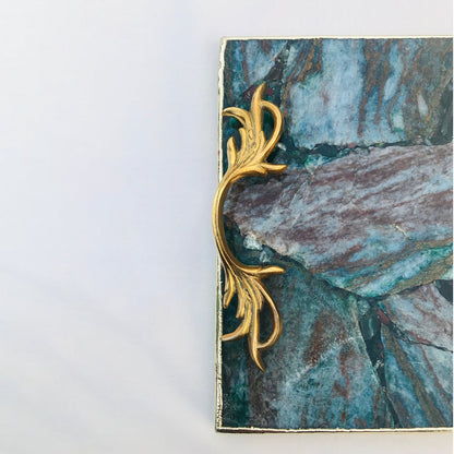 Green Aventurine Agate  Serving Tray With Brass Handles-2