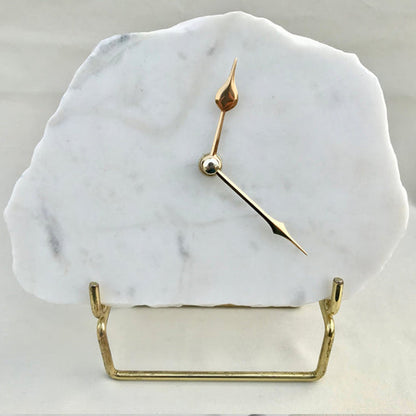 Hand chipped Large Irregular Shaped White Marble Desk/Wall Clock/Personalised Momento-3