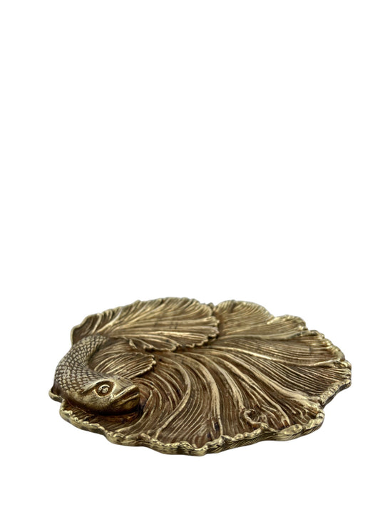 Fish Tray - Decorative Metal Tray | Small Plate | Centrepiece | Home Accent | Antique Gold or Silver Finish-1