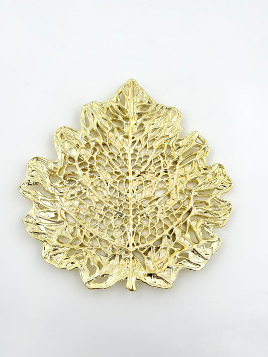 Skeletal Leaf Tray - Decorative Metal Tray | Small Platter | Centrepiece | Home Accent | Gold, Silver or Antique Finish-0
