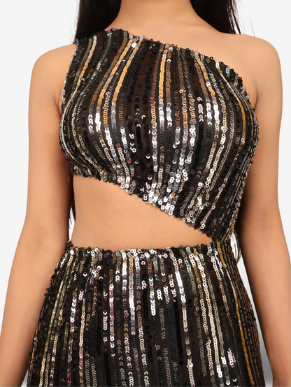 One-Shoulder Sequin Maxi Party Dress by Shreekama