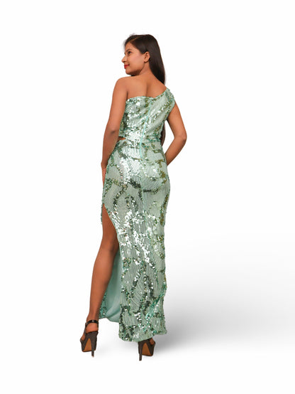Sequins One-Shoulder Maxi Party Dress by Shreekama