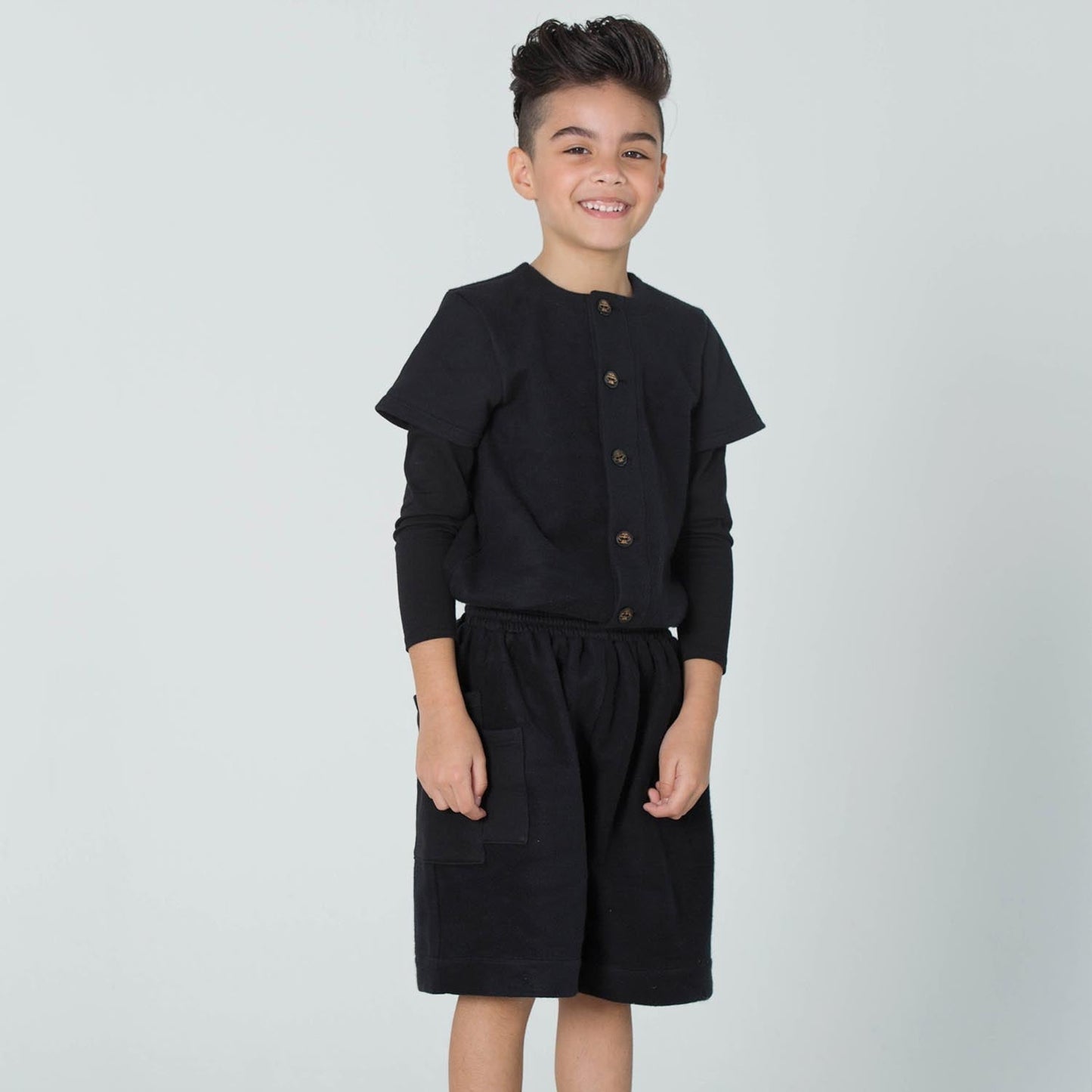 Kids Black Short Boiler Suit