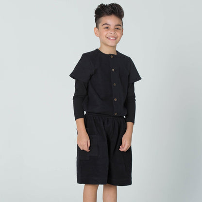 Kids Black Short Boiler Suit