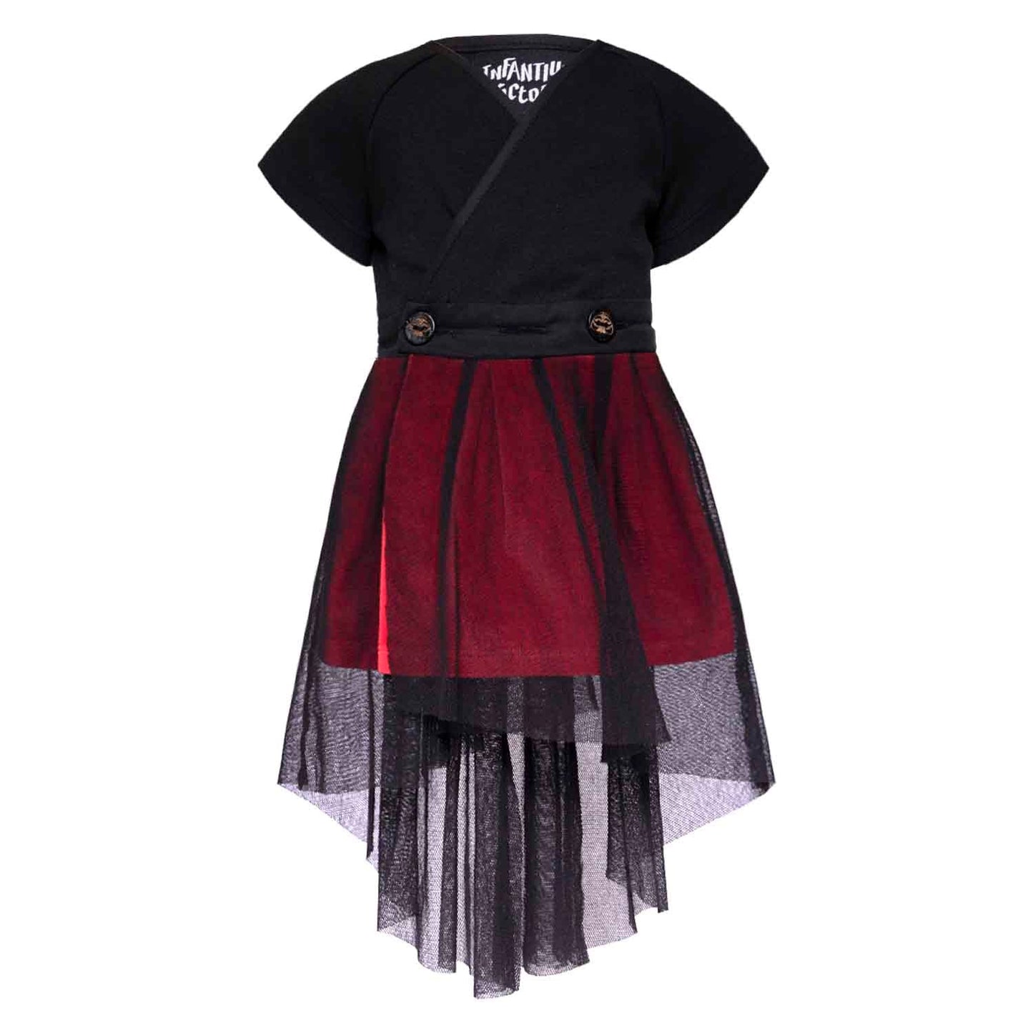 Baby Black Dress with Red Underskirt and Tulle