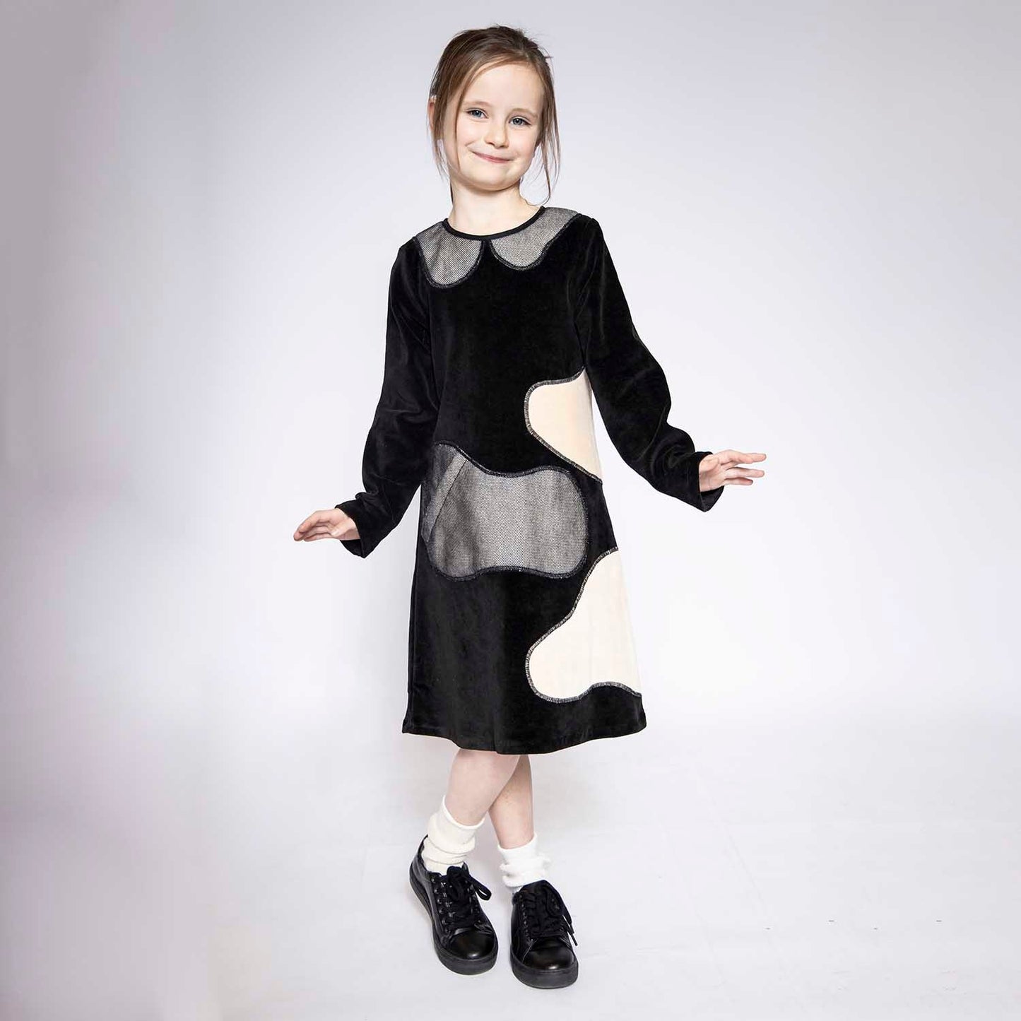 Kids Black Velvet A-line Dress