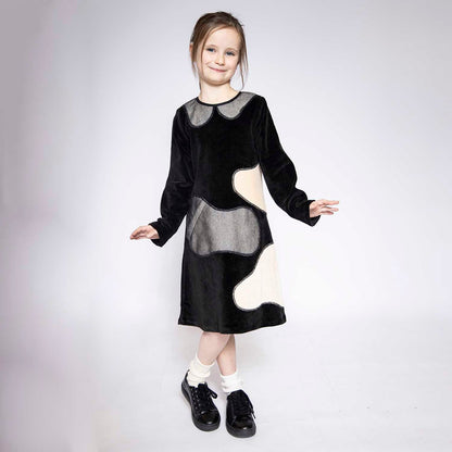 Kids Black Velvet A-line Dress
