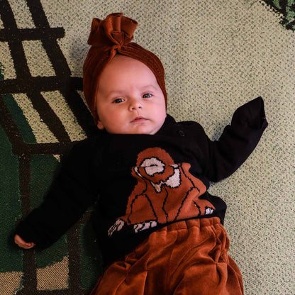 Knitted Baby Black Sweater with Orangutan
