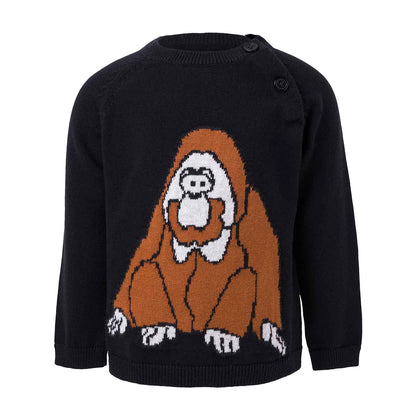 Knitted Baby Black Sweater with Orangutan