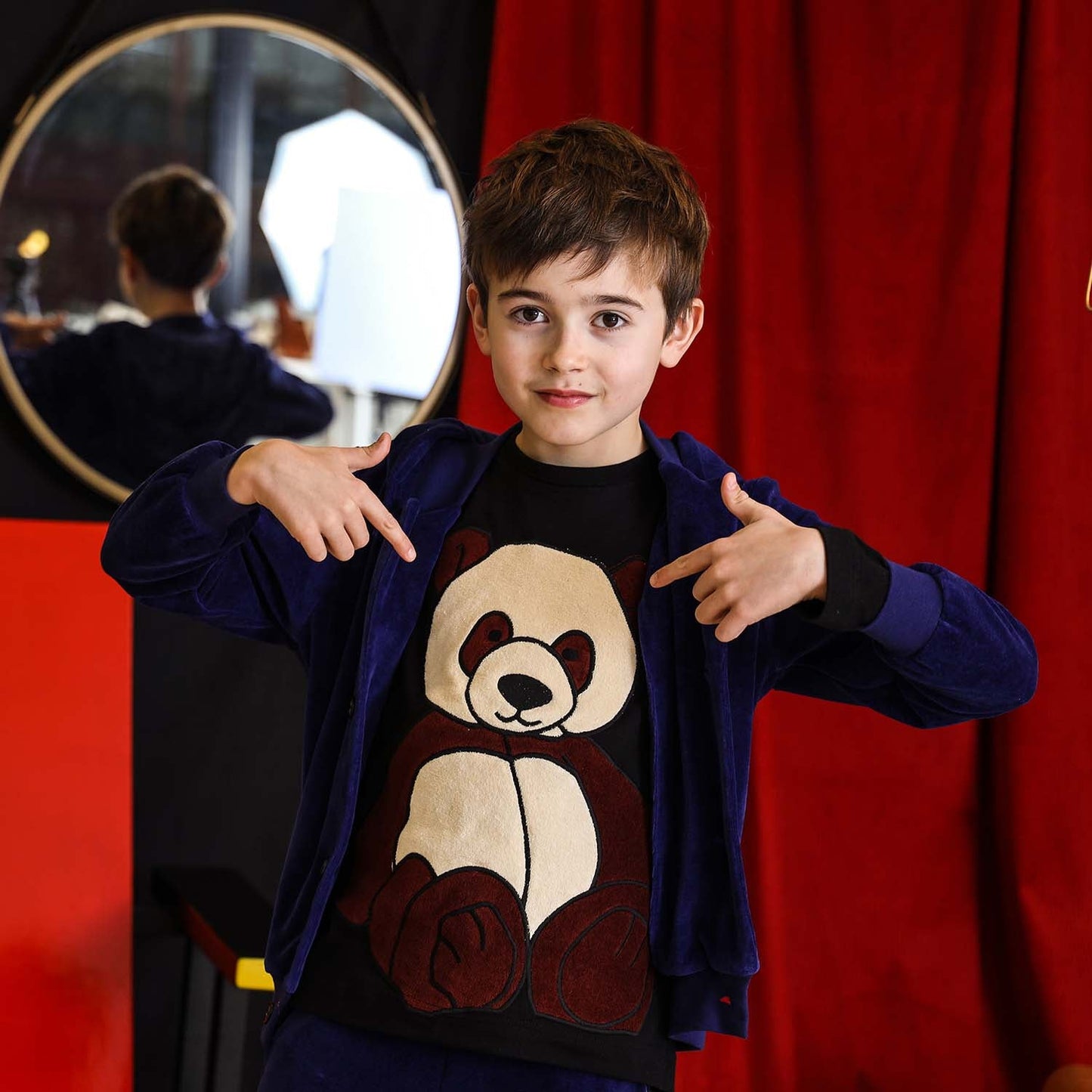 Kids Black T-Shirt with Panda Application