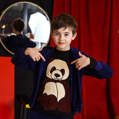 Kids Black T-Shirt with Panda Application