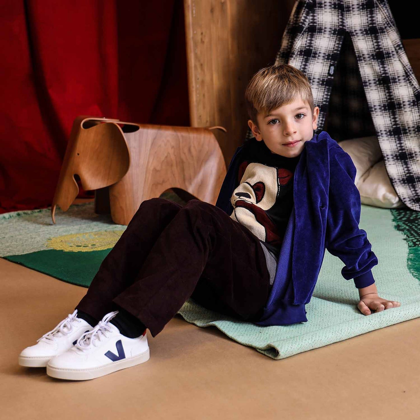 Kids Bordeaux Velour Pants