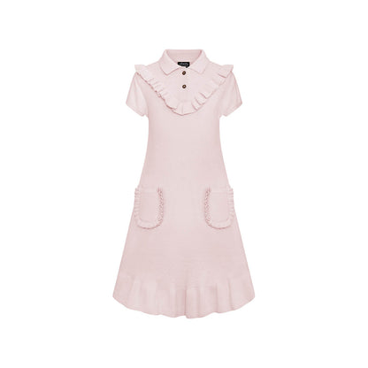 Pink Knit Midi Dress with Yoke