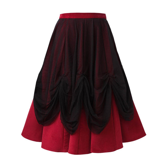 Red Corduroy Skirt with Tulle