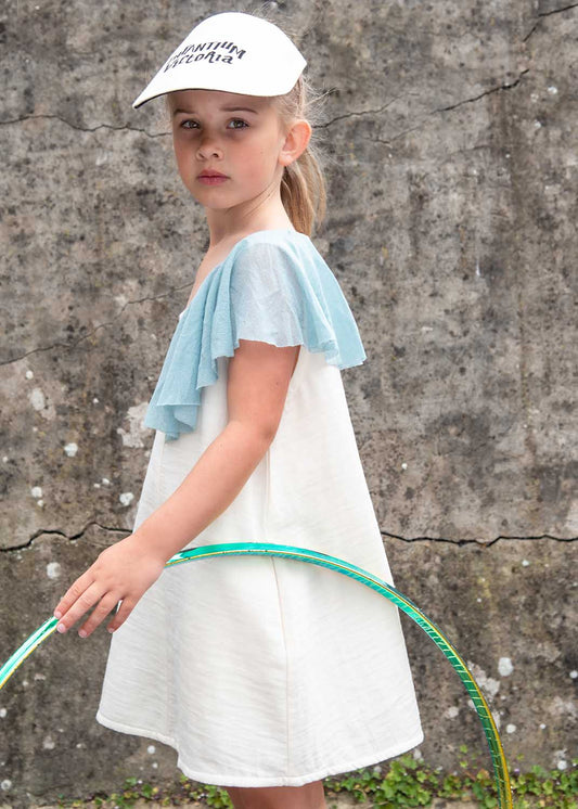 White Dress with Asymetric Shoulder for Girls