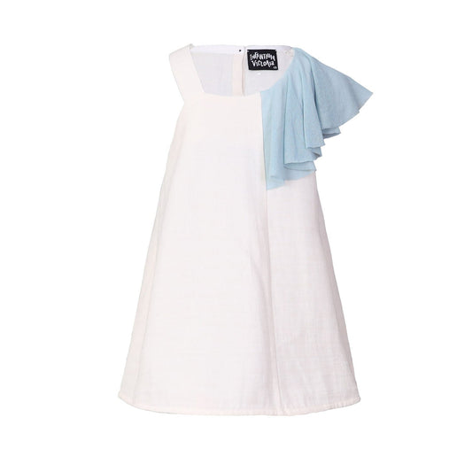 White Dress with Asymetric Shoulder for Girls