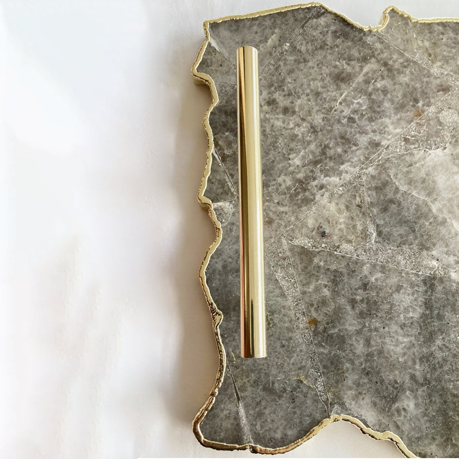 Large Smoky Grey Agate Serving Tray With Plain Modern Brass Handles/Personalised Momentos/Sign Boards 10"x15"-2