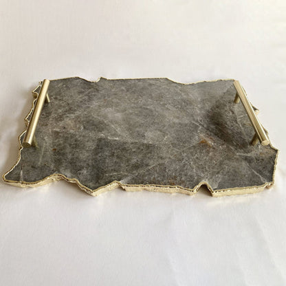 Large Smoky Grey Agate Serving Tray With Plain Modern Brass Handles/Personalised Momentos/Sign Boards 10"x15"-4
