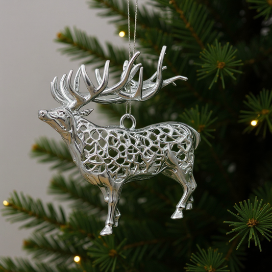 Reindeer Christmas Ornament | Metallic Holiday Tree Décor in Gold, Silver & Antique | Set of 2 or 4-1
