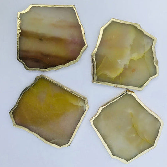 Mustard Agate Aventurine Set of 4 Large Coasters/Personalised Momentos-0