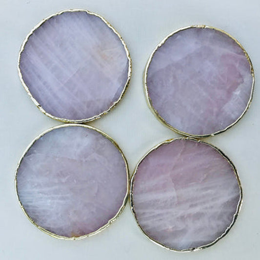 Rose Quartz Agate Hand Rounded Coasters - Set of 4 Large Coasters/Personalised Momentos-0